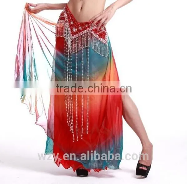 Two Layers Chiffon Colorful Silt Dress Long Sexy Belly Dance Skirt for Belly Dancer photo-2