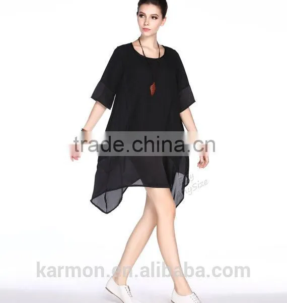 A-line Black Chiffon Dress Plus Size Dress Summer Dress photo-2