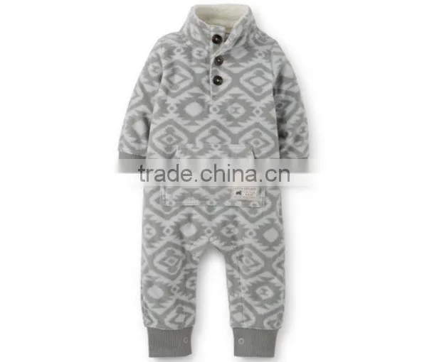 Customized Baby Boys Casual Stand Colllar Romper Polar Fleece Pocket Romper photo-2