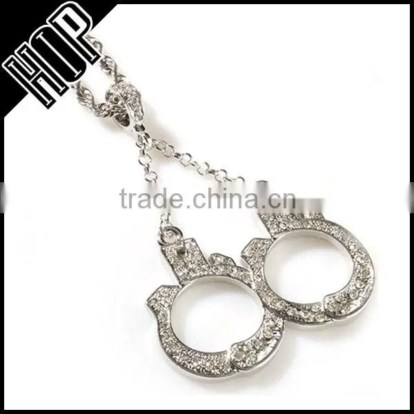 Hip Hop Silver Handcuffs Necklace With Crystal