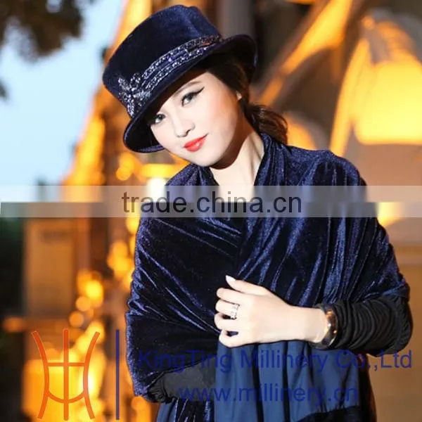 Womens Royal Blue Velvet Bridal Hats photo-3