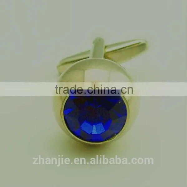 Ball Design Stainless Steel Cuff Links With Sapphire Blue Semi-precious Stones