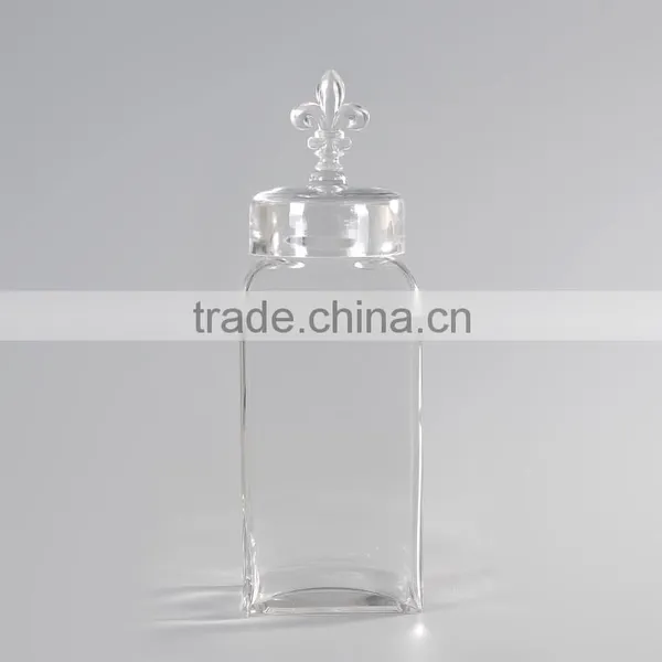 2014 Hot Selling Clear Square Glass Jam Jar With Flower-de-luce photo-3