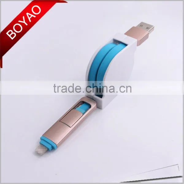 2016 Creative Two Sided Flat USB Cable, Retractable Noodle 2 in 1 Usb Charging Cable CE FCC ROHS photo-4