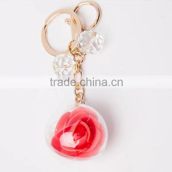 New Arrive Big Ball Inside With Crystal Flower Key Rings Pearl Keychain For Car Bag Key Chains Accessories photo-2