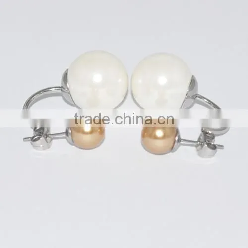 Fashion Stainless Steel Pearl Earring With Diamond Jewellery photo-3