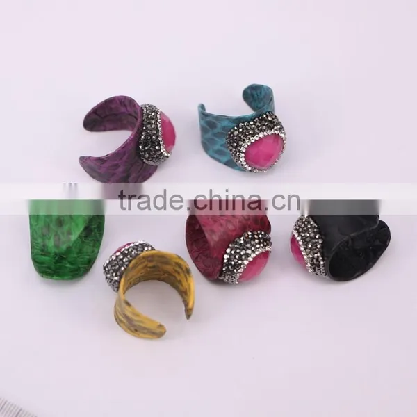 Charm Rose Heart Gem Stone Ring, Snakeskin Rings, Pave Setting Crystal Jewelry Finger Fashion Druzy Ring photo-5