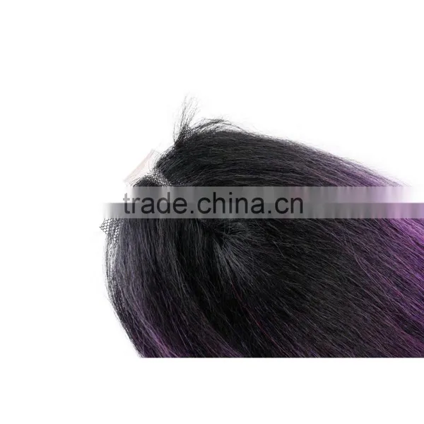 7pcs 220g Cheap Hair Weaving Modacrylic Fibre Shed Free Ombre Color Synthetic Straight Hair Weft With Big Lace Closure photo-5