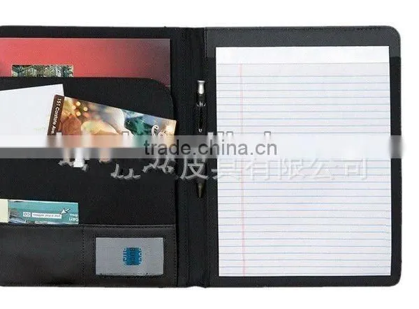 foldable multi-function brown leather business notebook with zipper