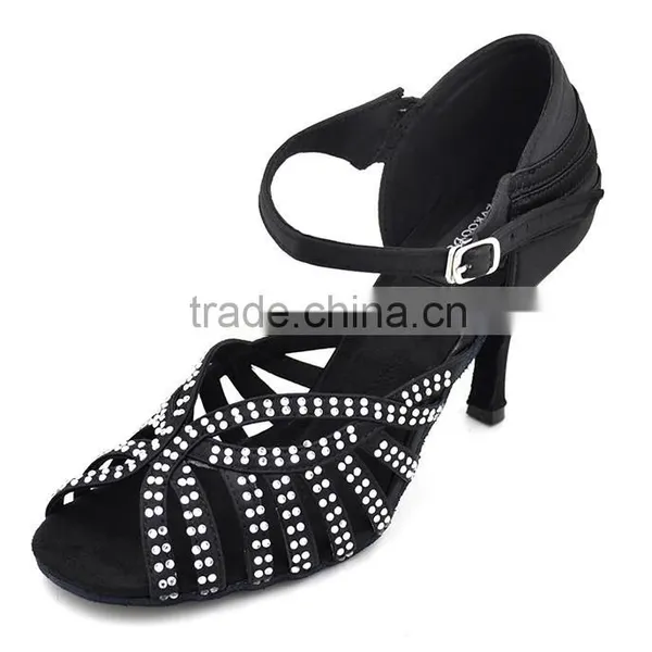 2016 High Quality Rhinestone Ballroom Women Latin Dance Shoes Black
