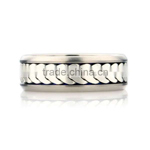 Titanium Mens Wedding Ring With Silver Chain Inlay, Titanium Silver 316l Stainless Steel Rings photo-4