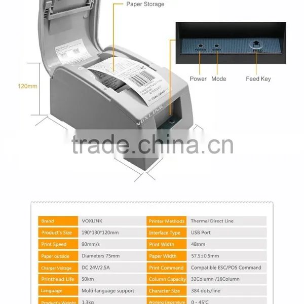 Voxlink USB Port Interface Receipt Printer 58mm Label Printer For Restaurant Supermarket,white photo-6