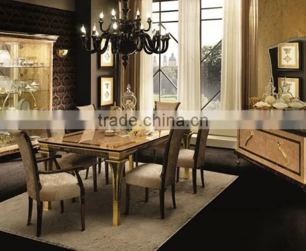2016 NEW ITEM European Style Beige Color Solid Wood Dining Room Set/Italian Classic Inlay Dining Room Furniture (MOQ=1 SET)