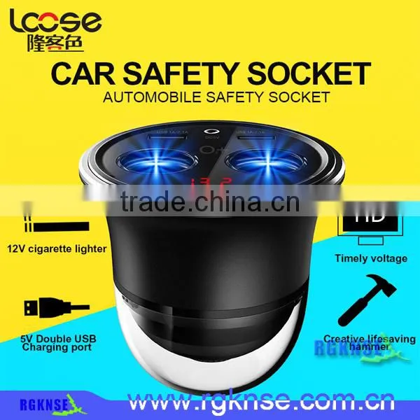 2017 Double Cigarette Car Cigarette Lighter Socket Dual Usb Car Charger With Resqme Car Escape Tool Safety Seat Belt Cutter photo-2