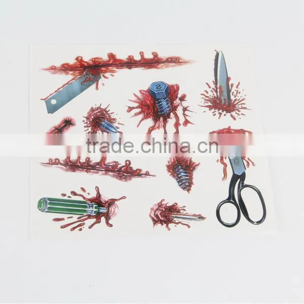 Halloween Simulation Tattoo Sticker Halloween Scar Wound Real Blood Personality Transfer Tattoos photo-3