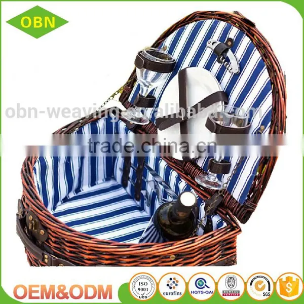 Handwoven Eco-friendly Cheap Antique Mini Wicker Oval Picnic Basket for 2 Persons photo-2