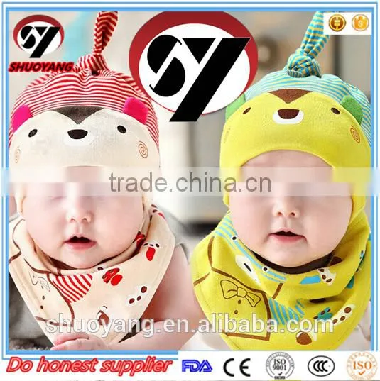 Shuoyang Wholesale100%cotton Cute Soft Baby Caps and Bibs Set photo-6