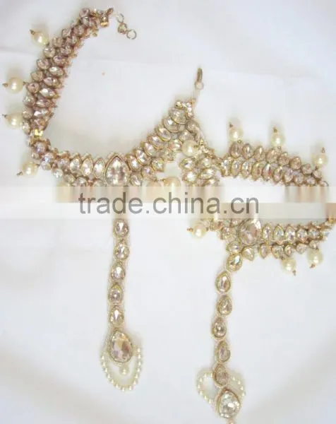 Crystal Pearls PAYAL Anklets Pair Toe Ring BAREFOOT SANDAL photo-3