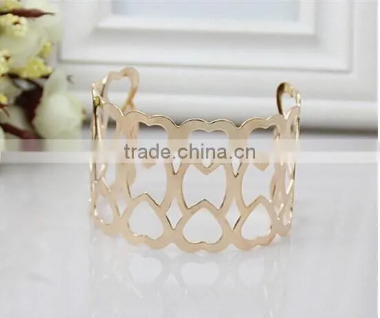New Design Double Heart Hollow Open Bangle,Europe Style Adjustable Gold Ladies Bangles photo-4