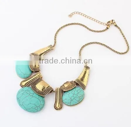 Zm33435a Fashion Bohemian Women Turquoise Gold Plated Statement Necklace Jewelry photo-4