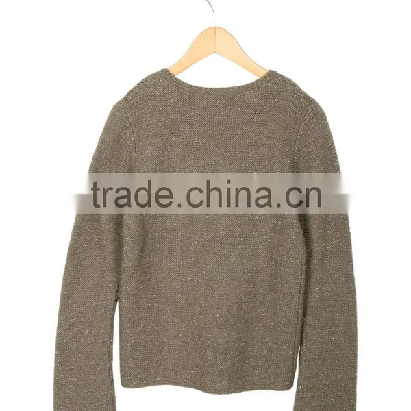 Customed Olive Green Shinny Long Sleeve Buttons Closured Cashmere Cardigan for Little Girls photo-2