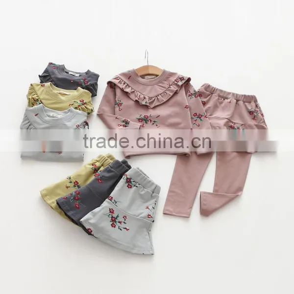 New Style Flower Printing Casual Cotton Wholesale Girls Clothing Sets photo-2