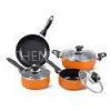 Orange 7 Pcs Nonstick Pan Set Stamped , Aluminum Cookware Sets