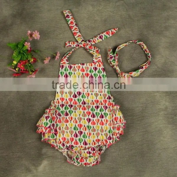 Cotton Foral Prints Frill Backless Infant Girl Rompers photo-3