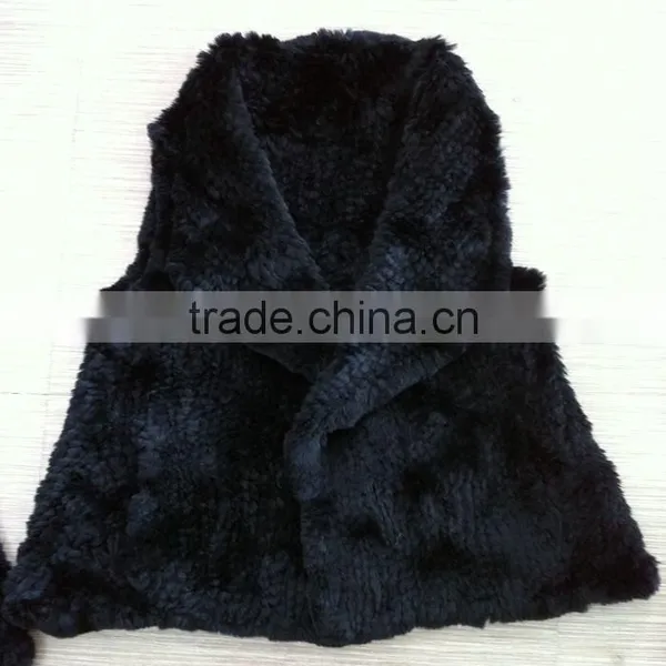 YR779 Top Quality Fur Waistcoat Genuine Rex Rabbit Hand Knit Fur Gilet photo-3