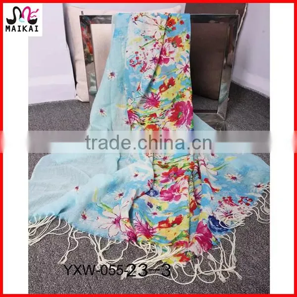 Bright Floral Print Woven Wool Ethiopian Scarf photo-3
