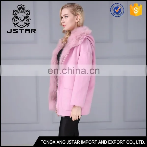 Pink Cheap Sheep Wool Fur Coat With Detachable Fur Inside photo-3