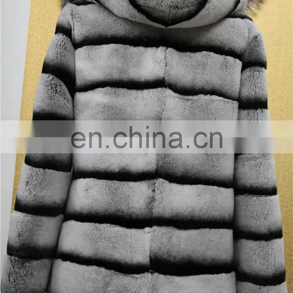 Wholesale New Long Style Womens Winter Fur Coat Whole Skin Real Rex Rabbit Silver Fur Coats With Hood photo-4
