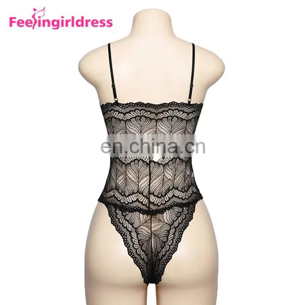 Women Black Lace Sexy Transparent One Piece Design Your Own Bodysuit photo-5