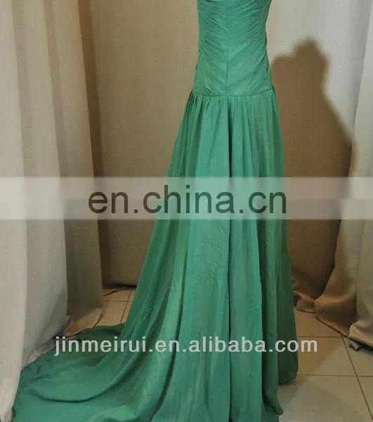 Watch!!! Real Photo!!! A-line Floor Length One Shoulder Chiffon Lime Green Evening Dress DE212 photo-2