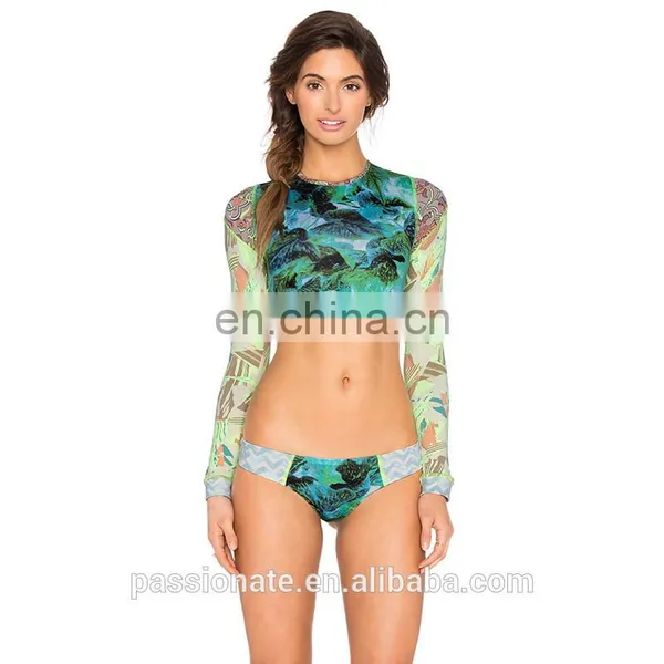 Printed Lace-up Back Sun Protection Rash Guard photo-5