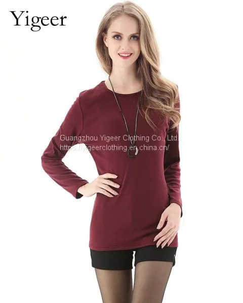 Long Sleeve O-Neck Pure Slimming Bodycon Lady's Top photo-5