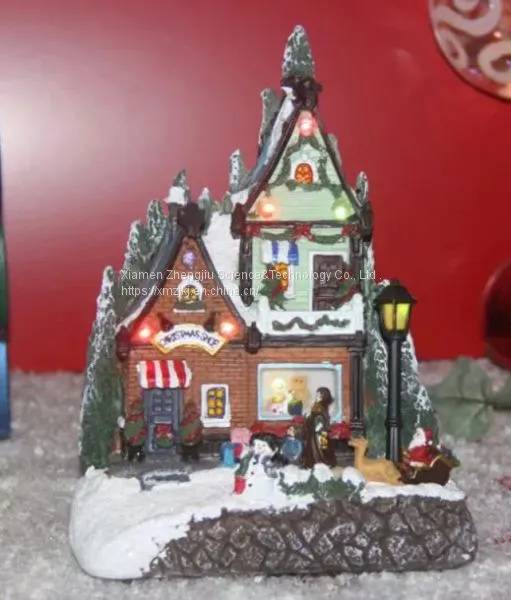 European-style Christmas Decoration Fiber LED Rotating Octave Music House Resin Handicraft Decoration House Resin Crafts Decoration photo-3