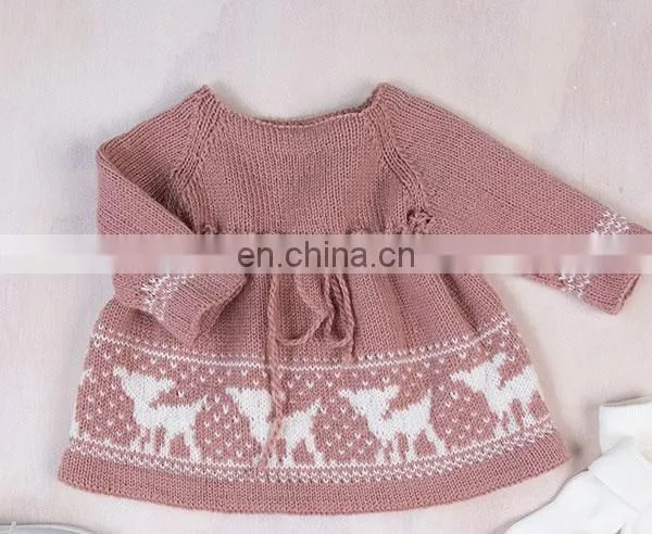 Long Sleeve Popular Design Red Knitted Dress Baby Girls Kids for Warm Winter photo-3