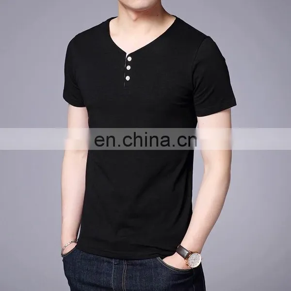 New Arrival Mock v Neck Buttons Collar Wholesale t Shirts Full Hand Designer Ruched t Shirt for Big Man photo-3