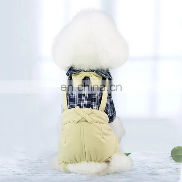 Hot Sale Fashionable Pet Clothing Suspender Trousers Set With Plaid Coat Bow Tie For Pets photo-2