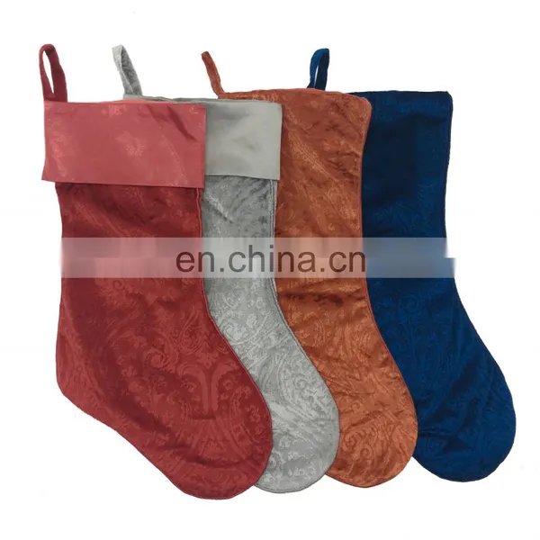 Wholesale Decorative Faux Burn Out Paisley Red Christmas Socking for Christmas photo-5