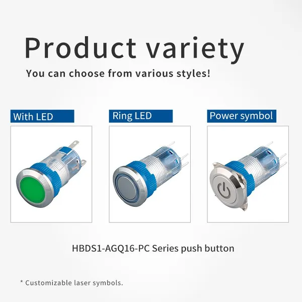 Ip67 16mm Flat and Ring Illumination Head 12v Plastic 1no1nc Security Push Button Switch Momentary photo-2