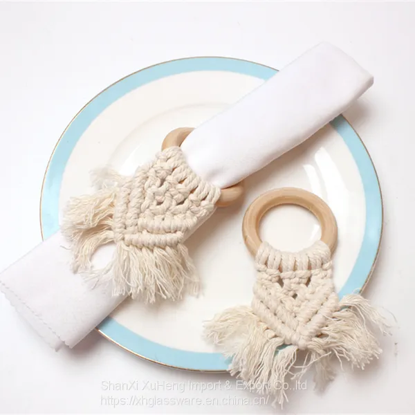 Wholesale Personalized Wooden Ring Braided Tassel Macrame Napkin Ring photo-2