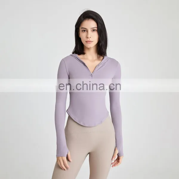 Women Slim Compression Half Zipper Sports Yoga Hoodie Gym Fitness Wear Pullover Crop Top Long Sleeve Workout Exercise Jacket photo-4