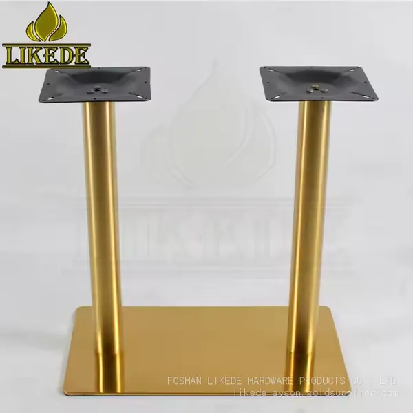SS304 SS201 Double Column Leg Heavy Duty Adjustable Brushed Gold Stainless Steel Dining Table Base Modern Square Rectangle Chair photo-2