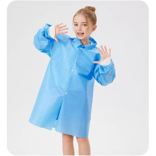 Disposable Children's Lab Coat Non-Woven Isolation Gown Long Sleeves Protective Workwear White Made Non-Woven Fabric photo-2