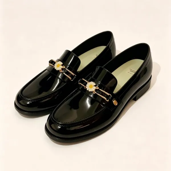 Proshield Work Black Patent Loafers With Daisy Rhinestone Metal Decor