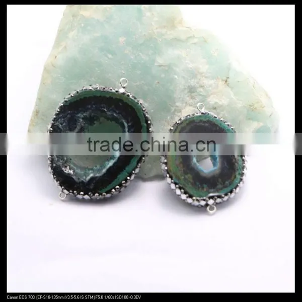 LFD-0095B Nature Agate Geode Connector Beads, With Pave Crystal and Silver / Gold Foil / Abalone Shell Druzy Beads photo-4