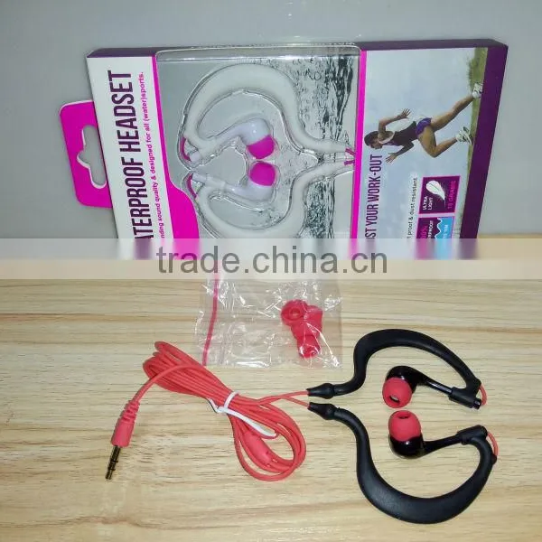2015 Factory Price Fashion Stereo Waterproof Earhook Earphone/headset for Sport With OEM Logo Quality Choice