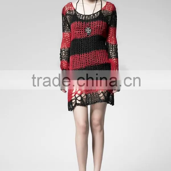PM-004 Branded Red and Black Fashion Punk Rave Broken Pullover Striped Sweater photo-6